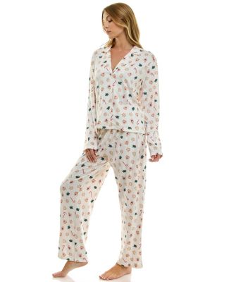 Women's Long Sleeve Top and Bottom 2-Piece Notch Collar Set