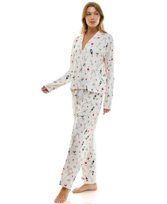 Women's Long Sleeve Top and Bottom 2-Piece Notch Collar Set