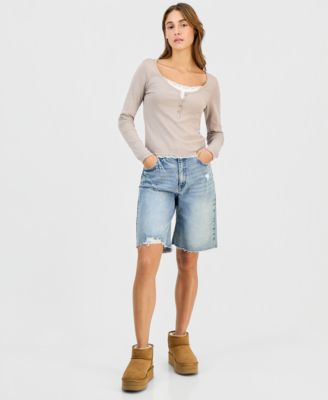 Juniors' Layered-Look Henley Top