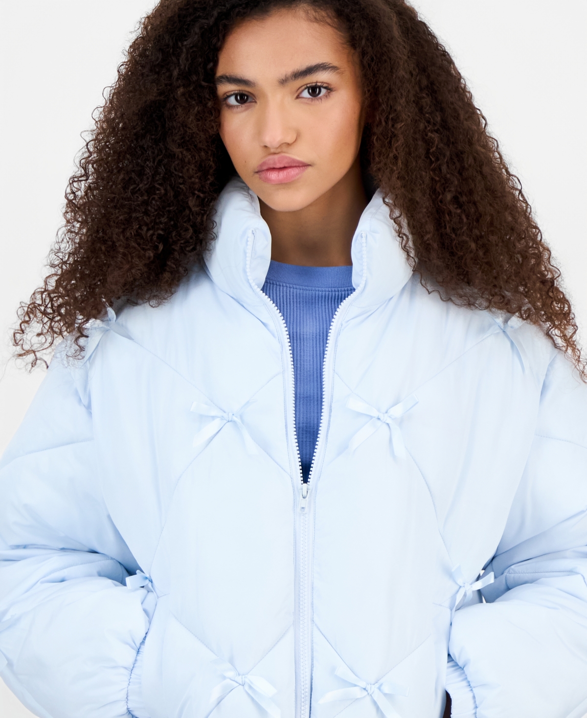 Madden Girl Juniors' Diamond Quilted Bow Puffer Jacket