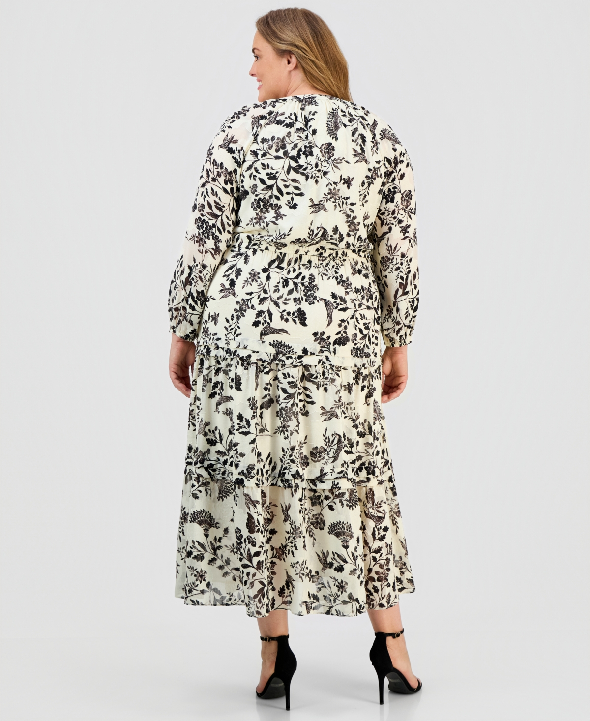 Anne Klein Plus Printed Tie-Neck Tiered Maxi Dress
