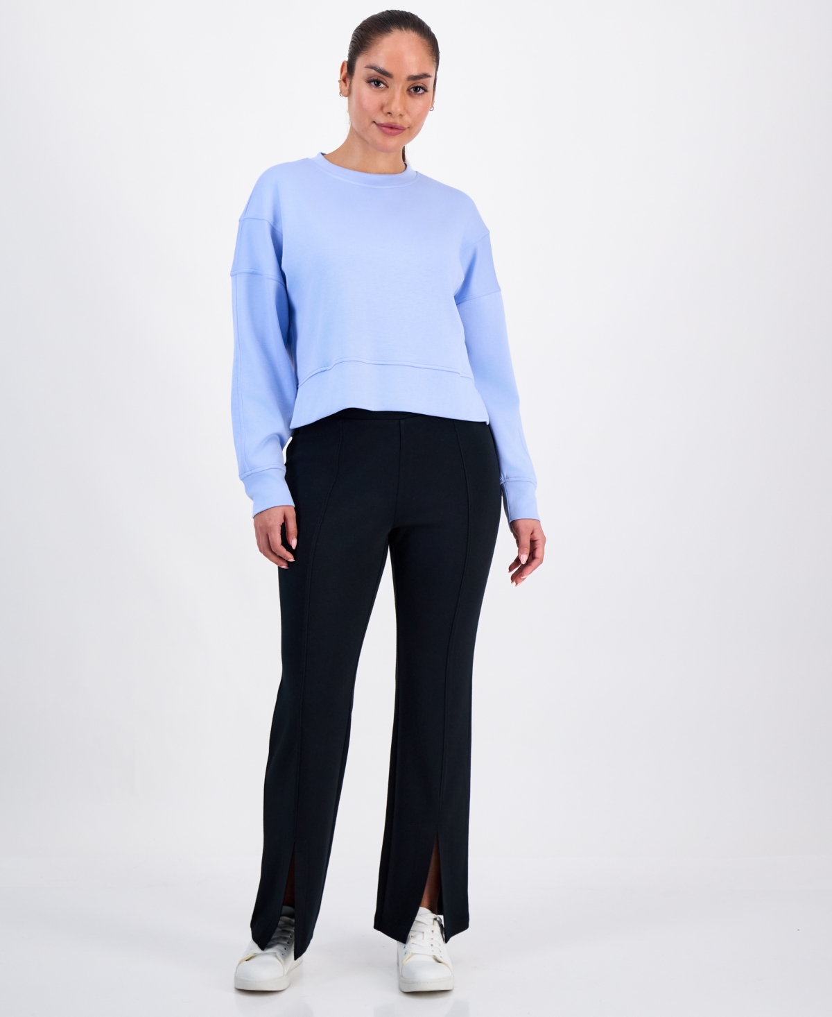 Inc International Concepts Petite Crewneck Long-sleeve Sweatshirt, Macy's Exclusive In Blue