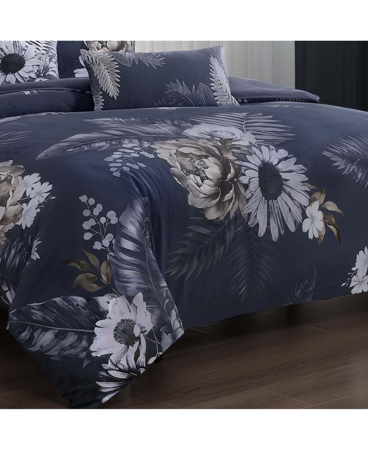 Bebejan Forget Me Not Bedding 100% Cotton Sateen 5 Piece Reversible King Comforter Set