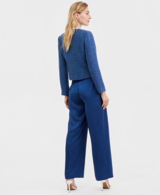Women's Boucl&eacute; Tweed Cropped Jacket & Satin Pleat-Front Wide-Leg Pants