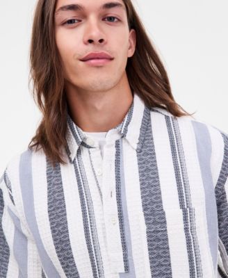 Men's Short-Sleeve Textured Striped Popover Shirt, Macy's Exclusive