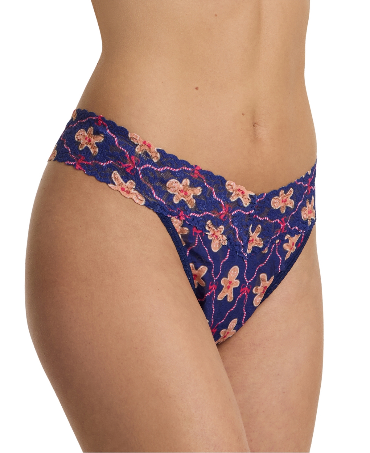 Hanky Panky Printed Signature Lace® Low Rise Thong Festive Gingerbread Cookies In Multi