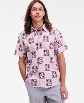 Men's Short Sleeve Mosaic Print Button-Front Shirt, Macy's Exclusive