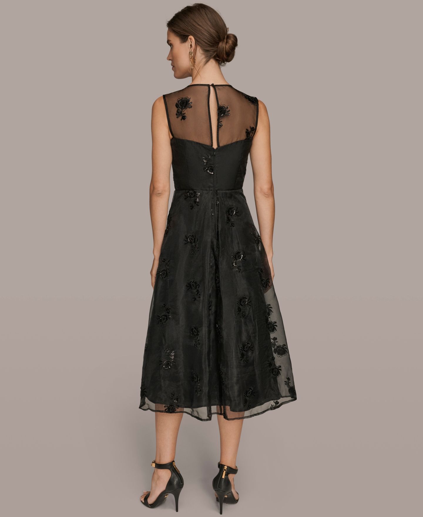 Женское платье Donna Karan New York Sleeveless Illusion Cocktail, цвет: Чёрный — фото 4