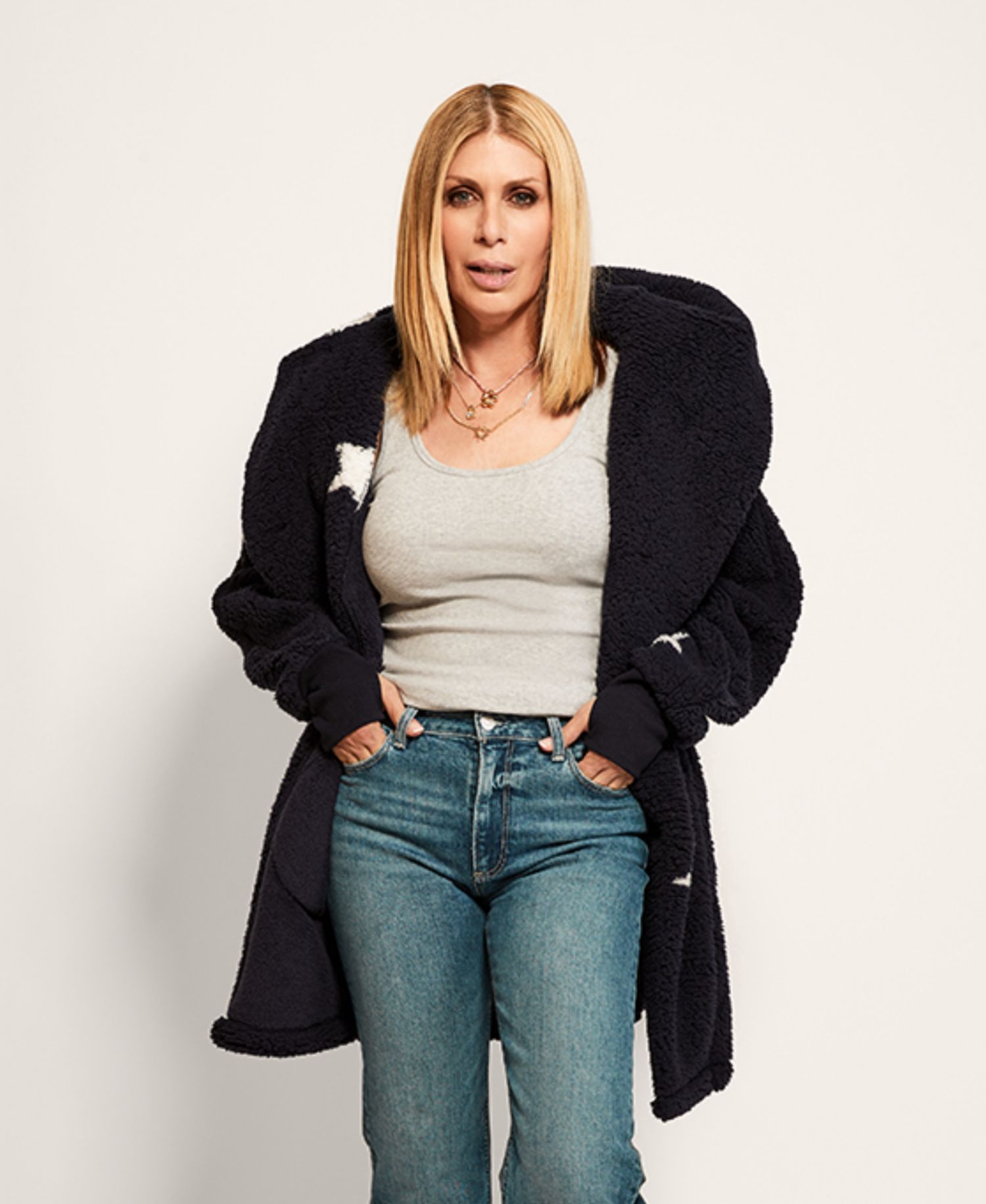 Patterned Hooded Sherpa Button Front Lounger Jacket