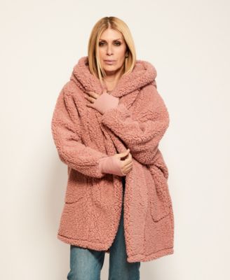 Hooded Sherpa Button Front Lounger Jacket