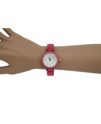 Hot Pink Solid Colors And Rhinestone Detail Bangle Watch