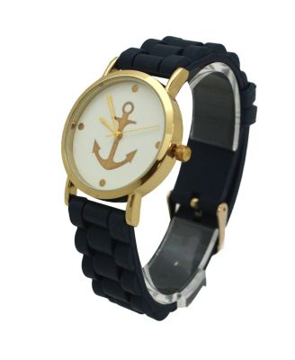 Navy Anchor Emblem Silicone Band Watch