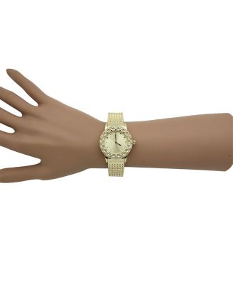Gold Thick Bangle Watch With Rhinestone Details