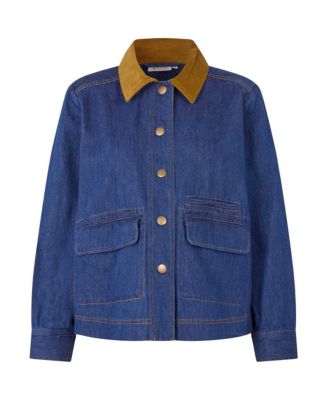 Women's Long Sleeve Velvet Collared Denim Jacket