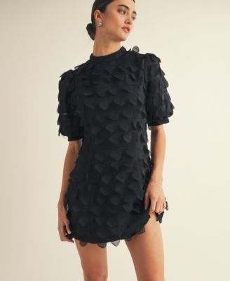 Women’s Crew Neck Puff Sleeve Mini Dress