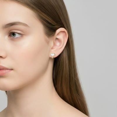 14K Gold Plated with White Mother Of Pearl Leaf Design Earrings For Kids