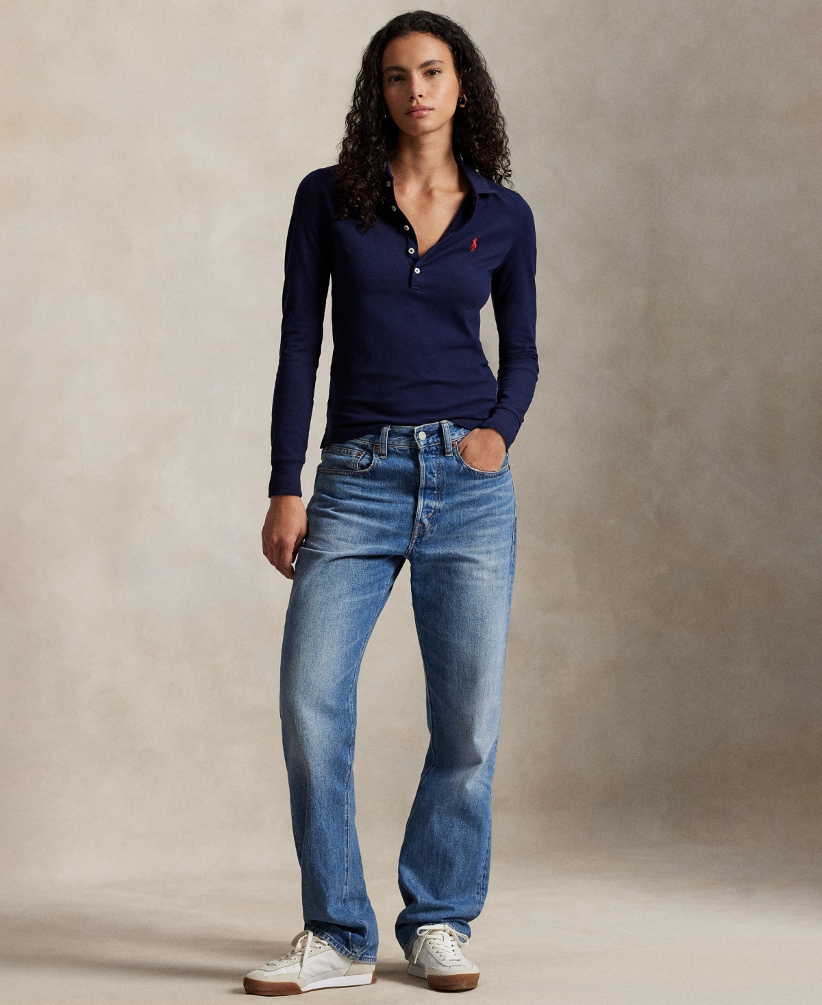Polo Ralph Lauren Women's Polo Collar Long Sleeves Top In Blue