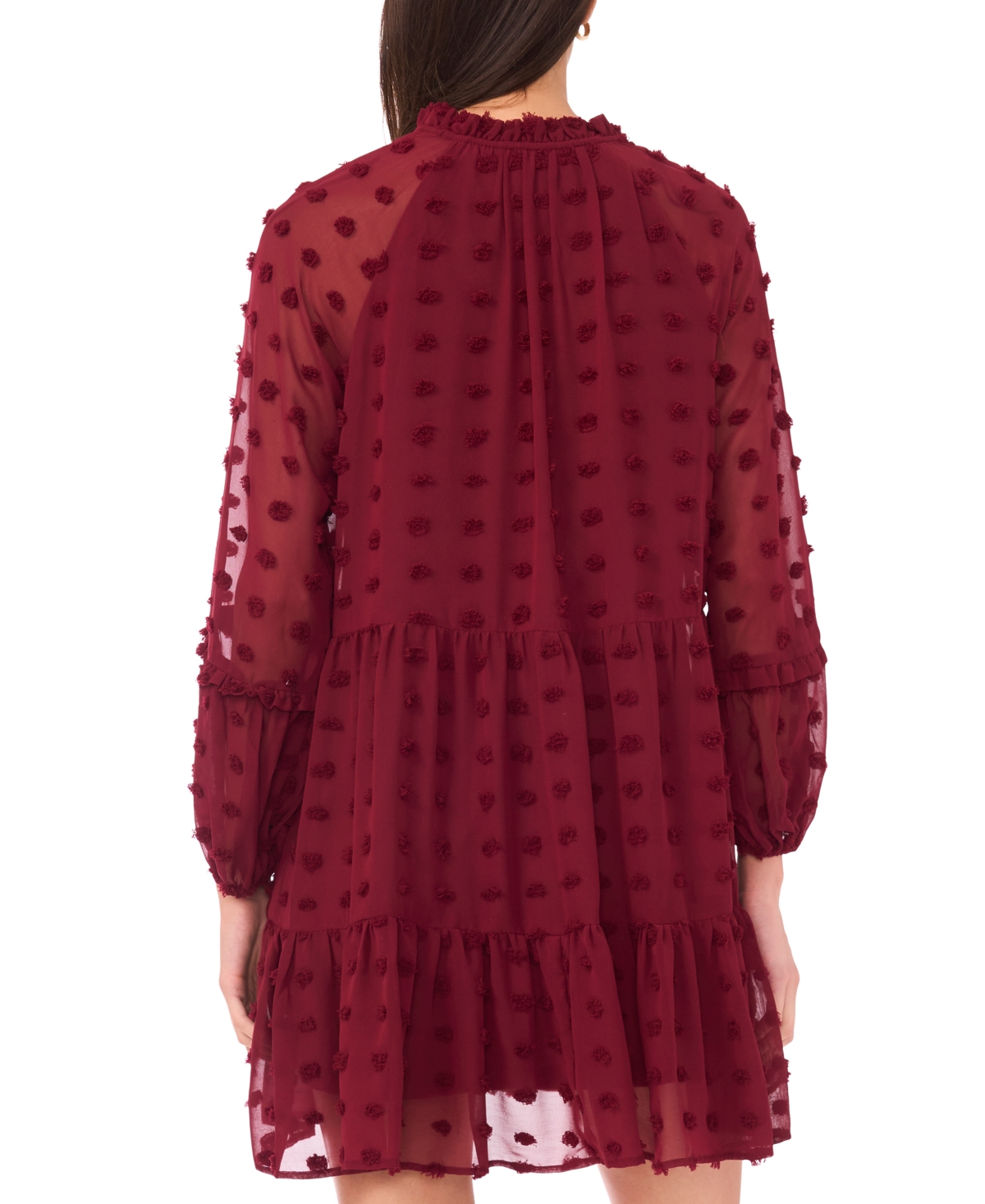 Msk Women's Long Sleeve V-neck Tiered Babydoll Dress In Brown