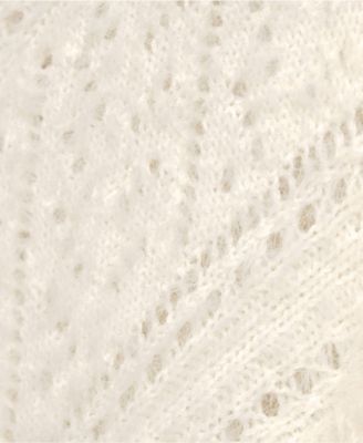 Women's Eyelash Fuzzy Pointelle Puff Sleeve Sweater