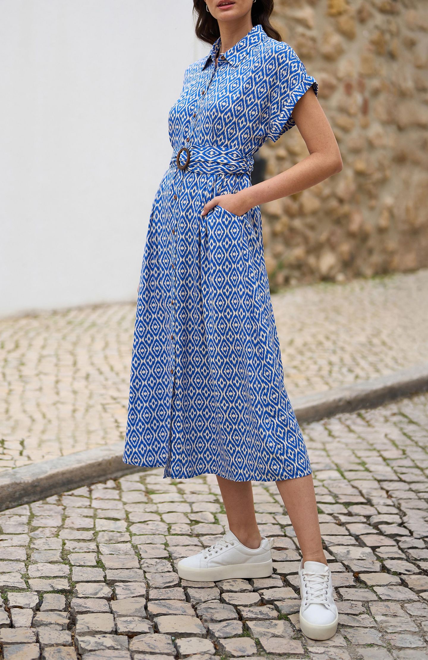 Женское платье Yumi Belted Midi Shirt Dress, цвет: Синий — фото 7