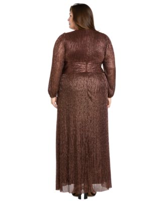 Plus Size Crinkle Pleated Long Sleeve Ruffle Cascade Dress