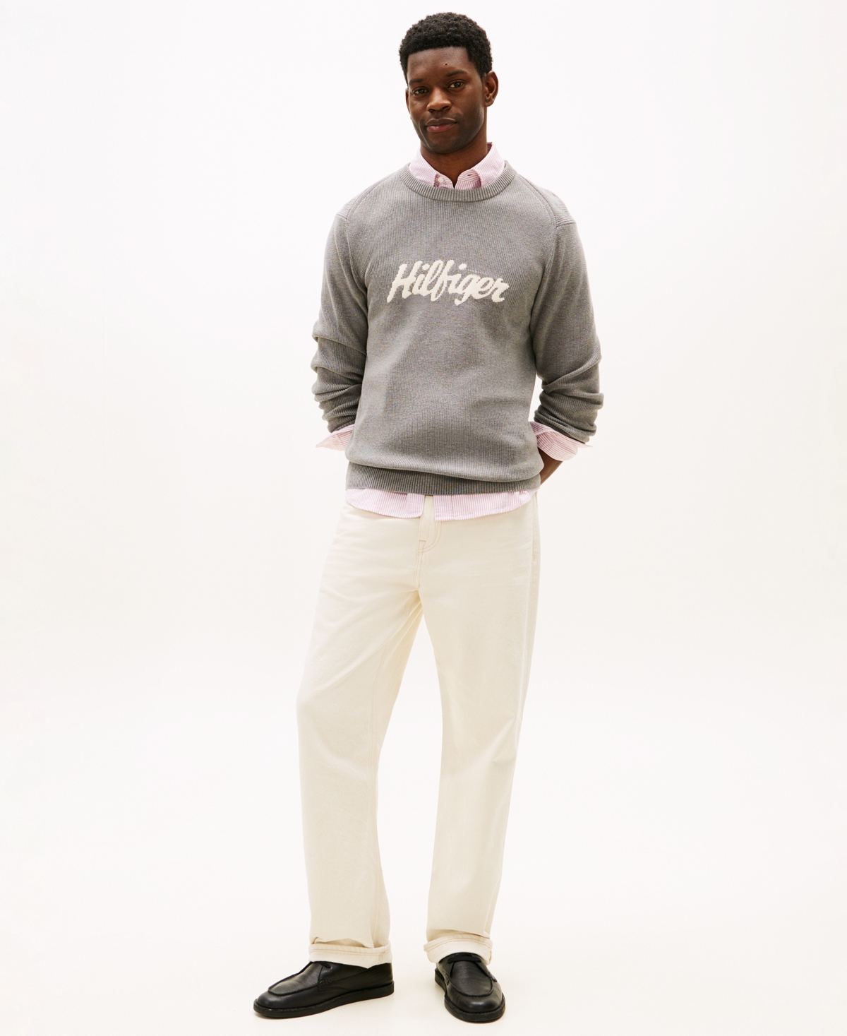 Tommy Hilfiger Men's Crewneck Seasonal Graphic Sweater In Gray