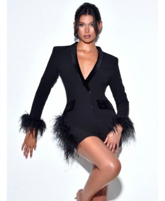 Women's Madeline Black Feather Trim Blazer Dress