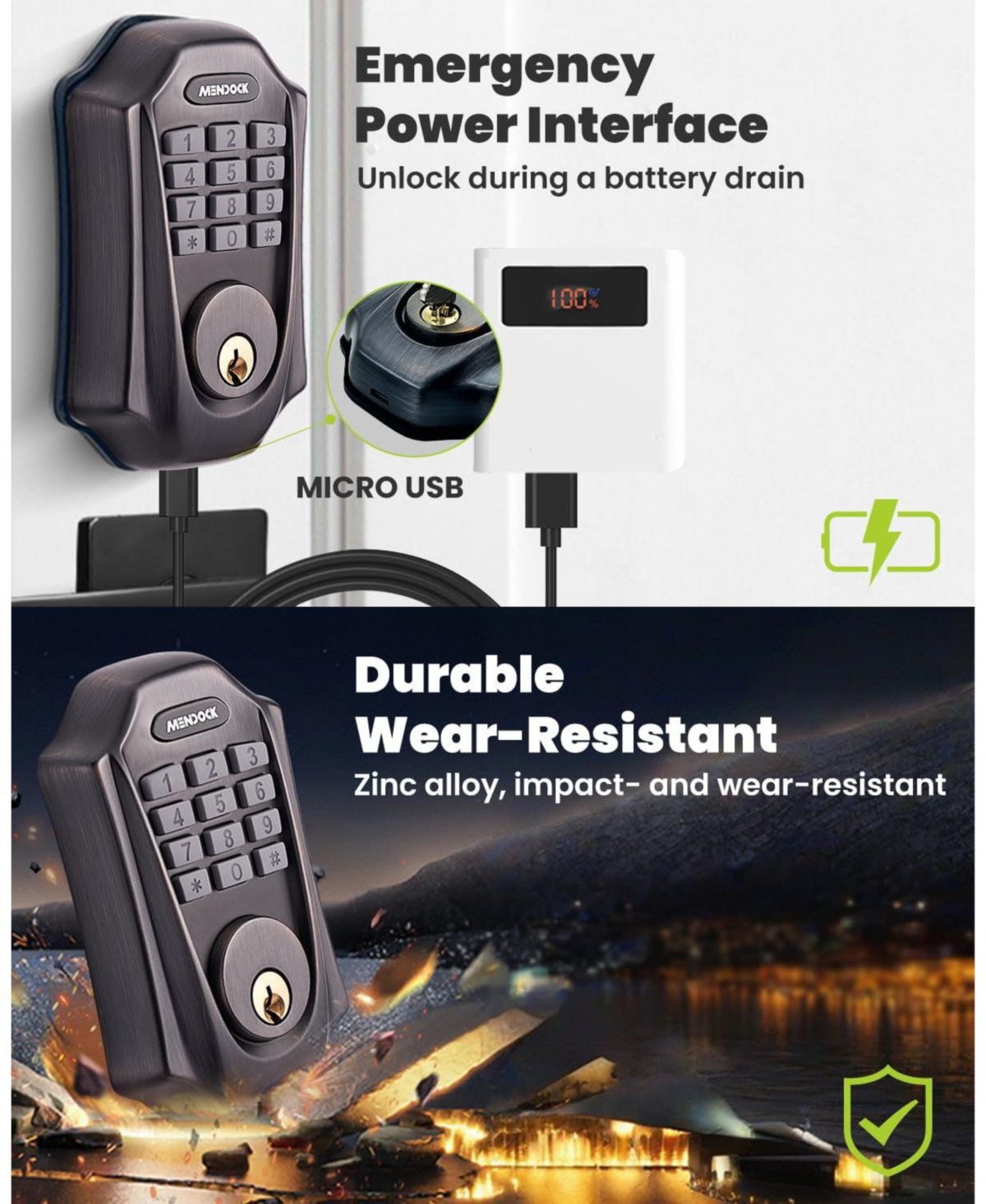 Zachvo Keyless-Entry Smartphone Bluetooth Deadbolt Smart Lock with Touch Keypad, Auto-Lock, IP54 Waterproof, Venetian Bronze