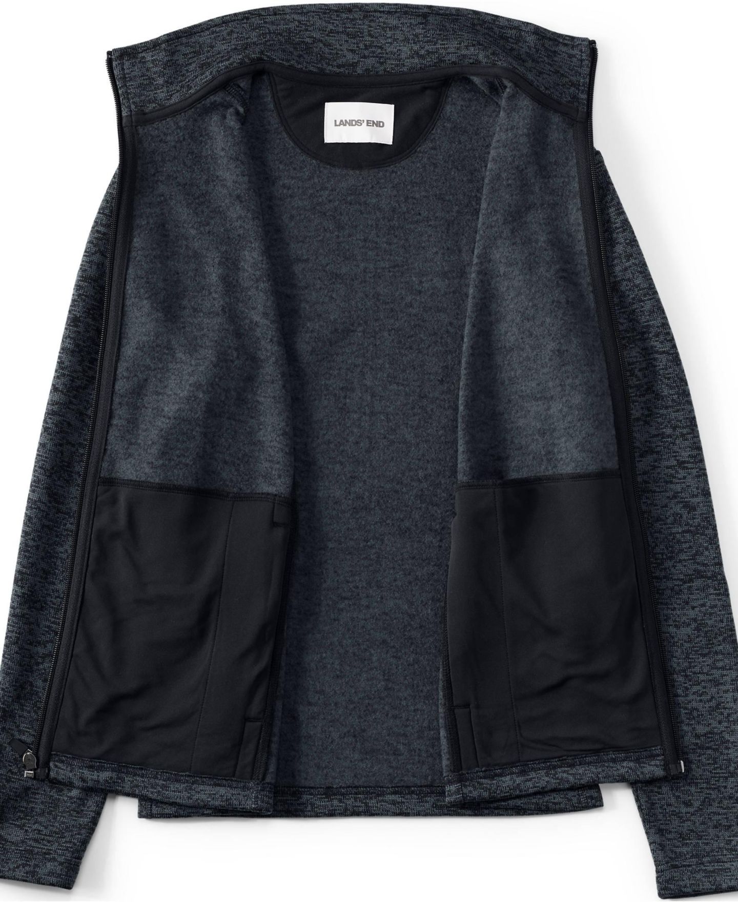 Женская куртка Lands' End Sweater Fleece Zip Front, цвет: Чёрный меланжевый — фото 4