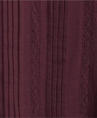 Women's Lightweight Jersey Lace Mix Long Sleeve Pintuck Top