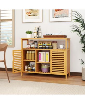 Bamboo Bathroom Cabinet 2-Door Storage Organizer w/ Shelves for Living Room
