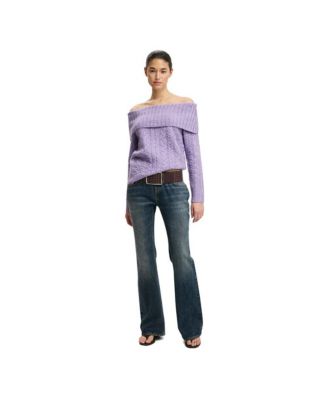 Women's Fluffy Cable Off Shoulder Knit