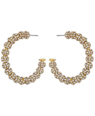 Rhinestones Beaded C-Hoop Earrings (also in Silver-Tone)