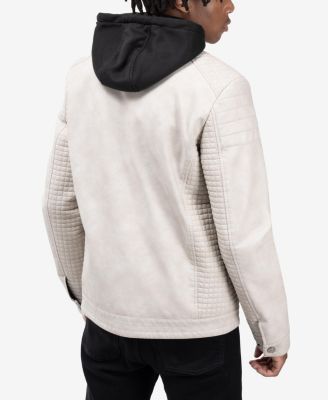 Men's PU Leather Jacket With Hood And Faux Shearling Lining