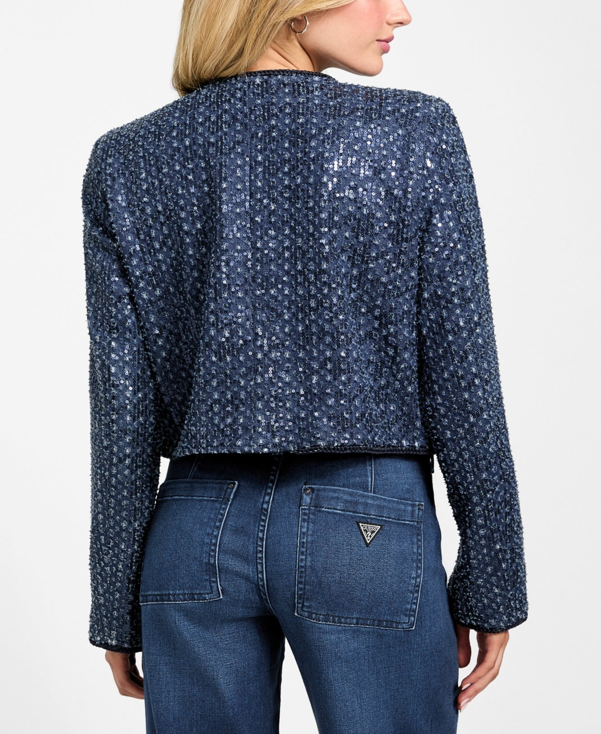 Guess Elisa Sequin Crop Jacket In Blue