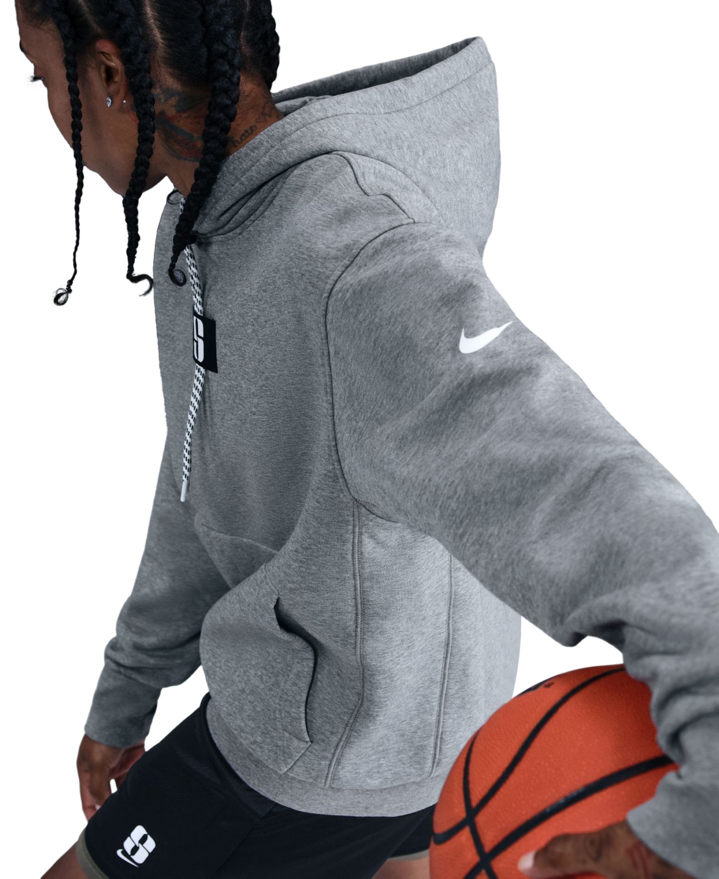 Женское худи Nike Sabrina Fleece Basketball, цвет: Карбоновый меланжевый / Чёрный — фото 4