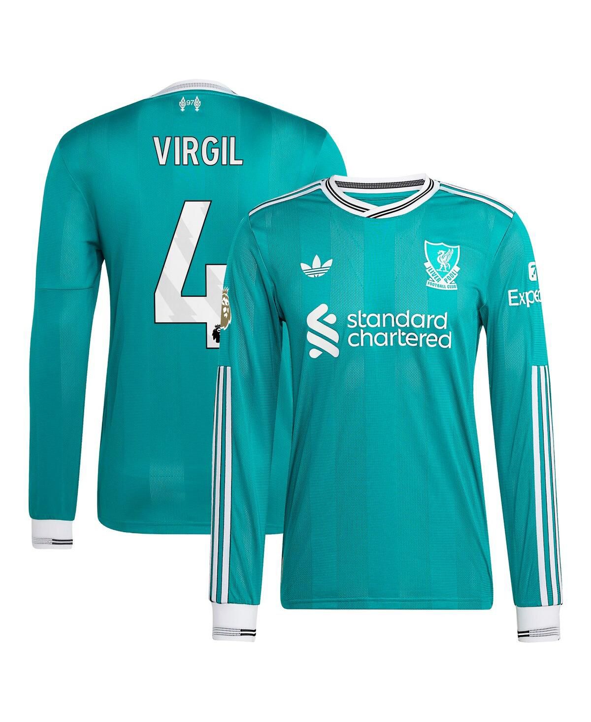 Мужская футболка Virgil van Dijk Green Liverpool 2025/26 Third Authentic для игроков с длинным рукавом