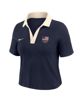 Women's Navy Cropped V-Neck Polo Shirt