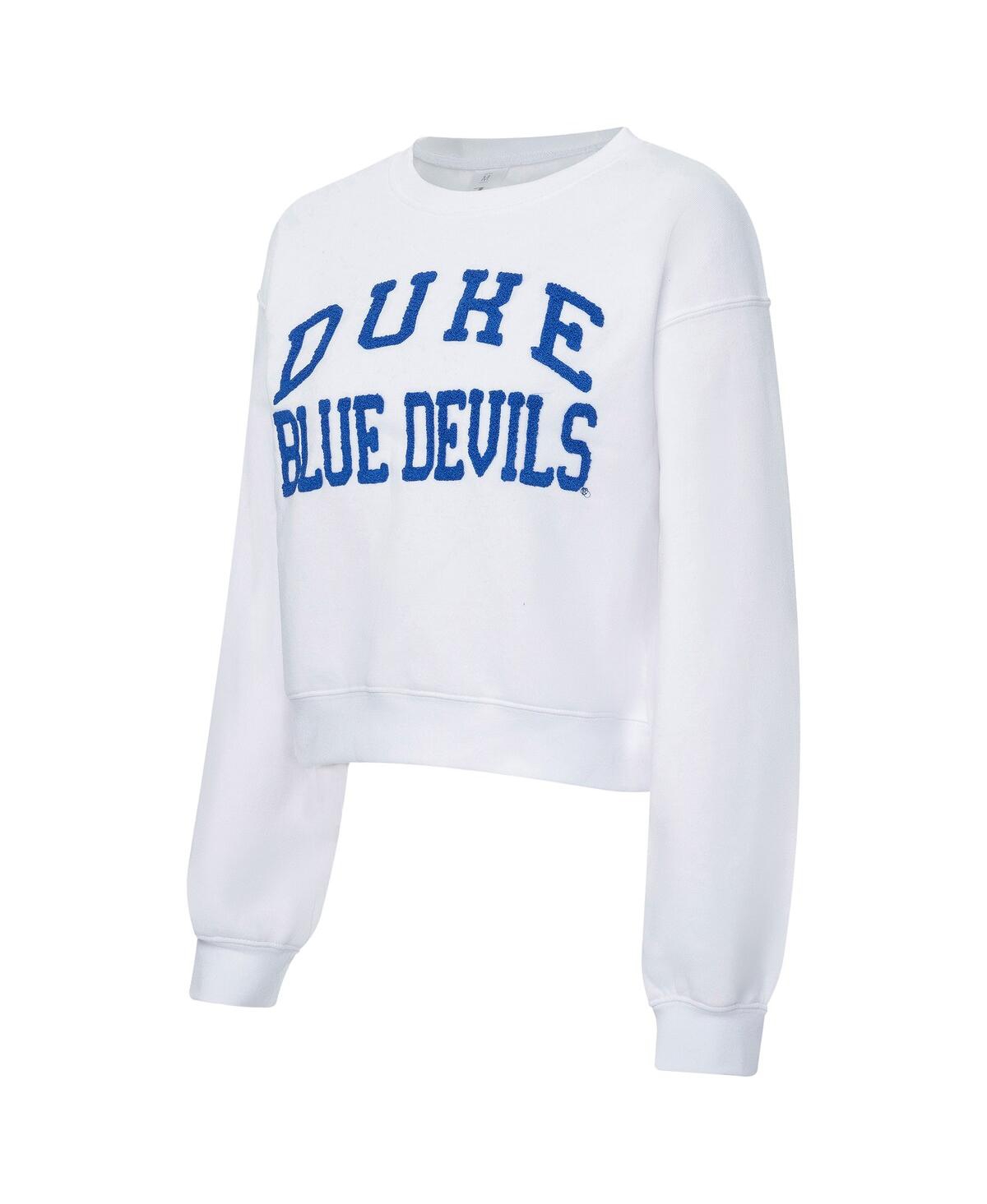 Zoozatz Women's White Duke Blue Devils Chenille Cropped Sweatshirt In White