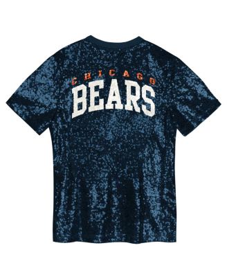 Big Girls Navy Chicago Bears Wordmark Sequin V-Neck T-Shirt