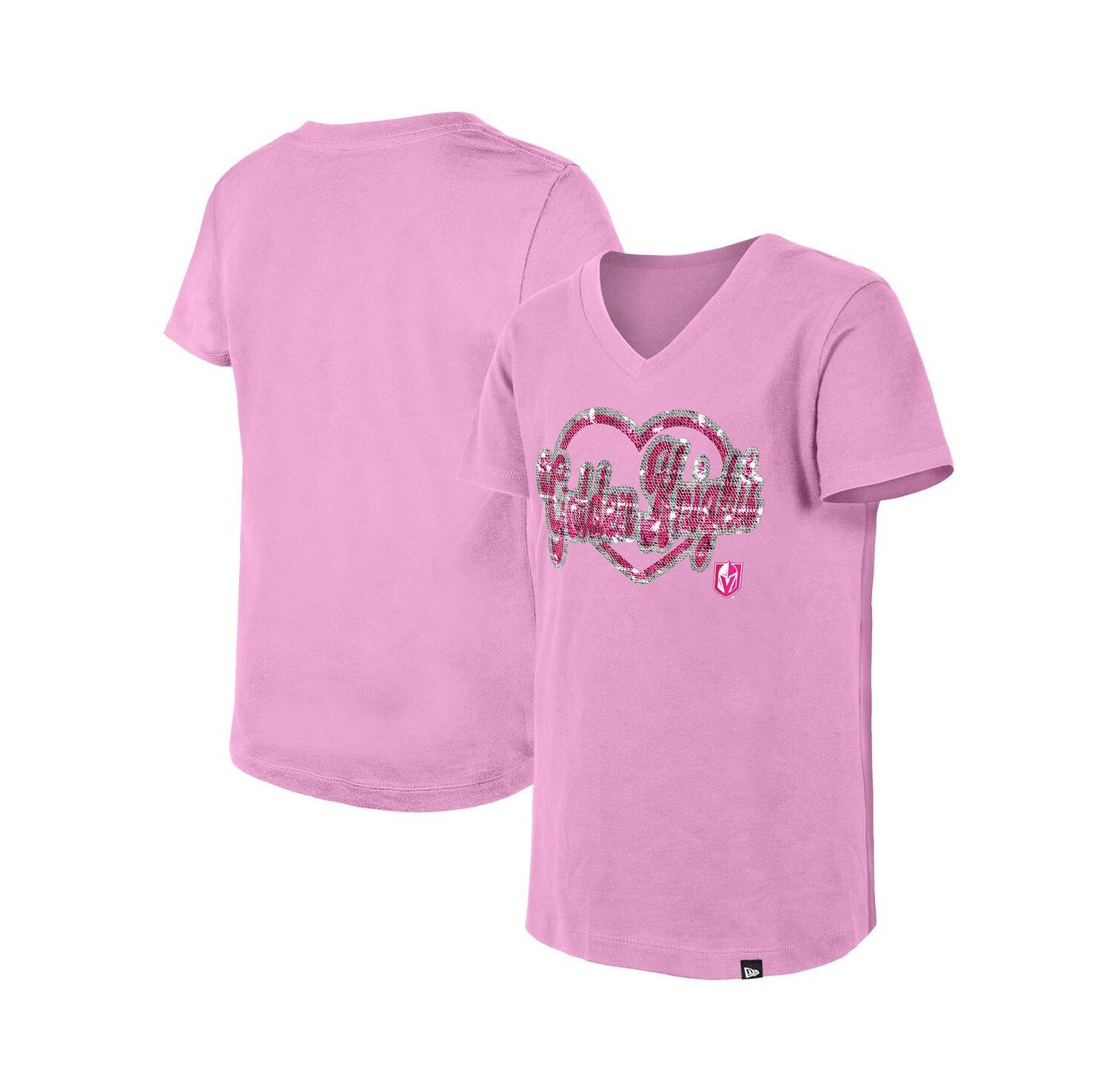 Girl's Big Boys and Girls Pink Vegas Golden Knights Flip Sequin V-Neck T-Shirt