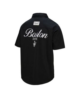 Men's Black Boston Celtics Hardwood Classics Camp Shirt