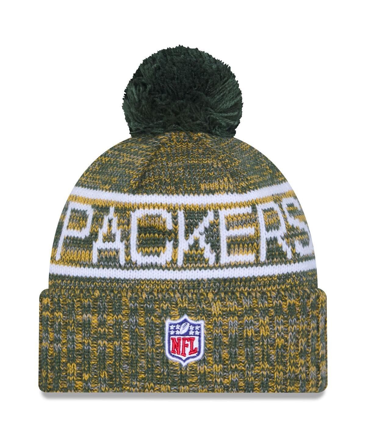 New Era Men's Green Green Bay Packers 2025 Sideline Cold Weather Cuffed Pom With Knit Hat In Green