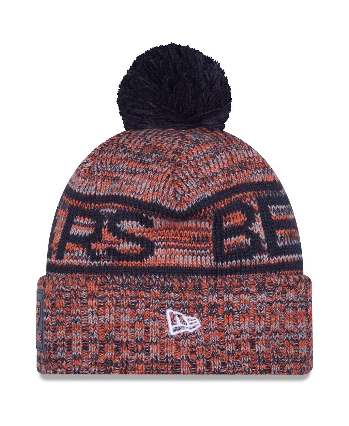 New Era Men's Orange Chicago Bears 2025 Sideline Cold Weather Cuffed Pom with Knit Hat