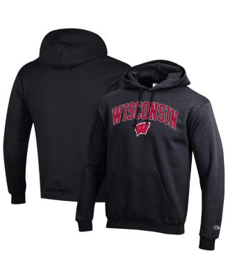 Men's Black Wisconsin Badgers Arched Logo Fleece Pullover Hoodie