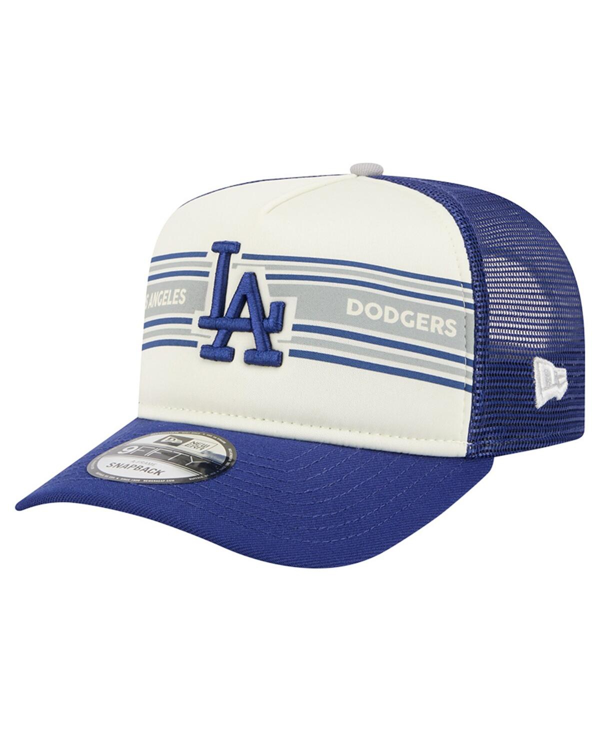 New Era Men's Cream/royal Los Angeles Dodgers Banner A-frame 9fifty Trucker Snapback Hat In Blue