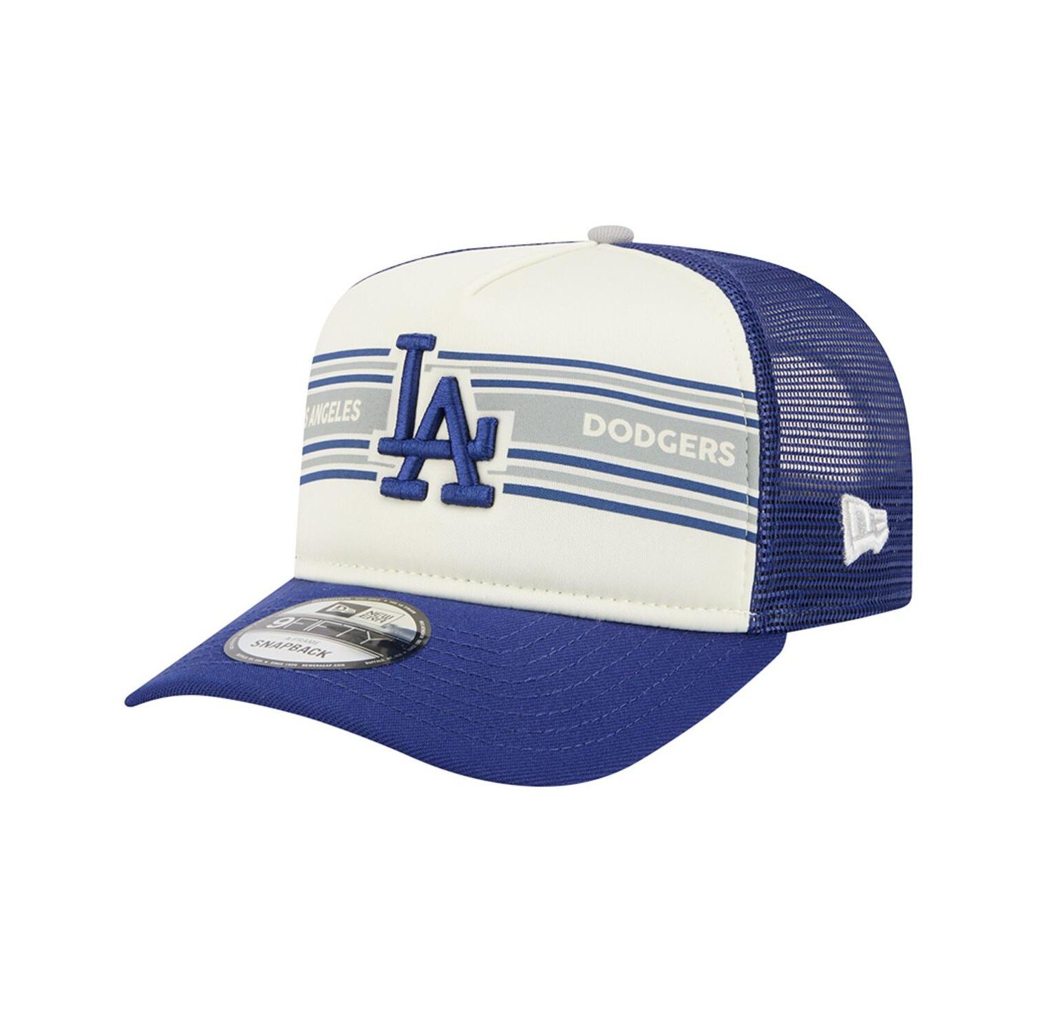 Men's Cream/Royal Los Angeles Dodgers Banner A-Frame 9FIFTY Trucker Snapback Hat