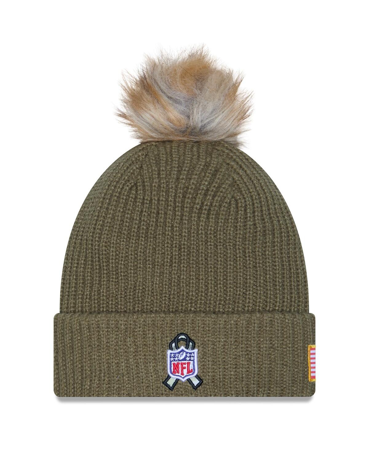 New Era Women's Dark Green Los Angeles Chargers 2025 Salute To Service Cuffed Pom With Knit Hat In Green