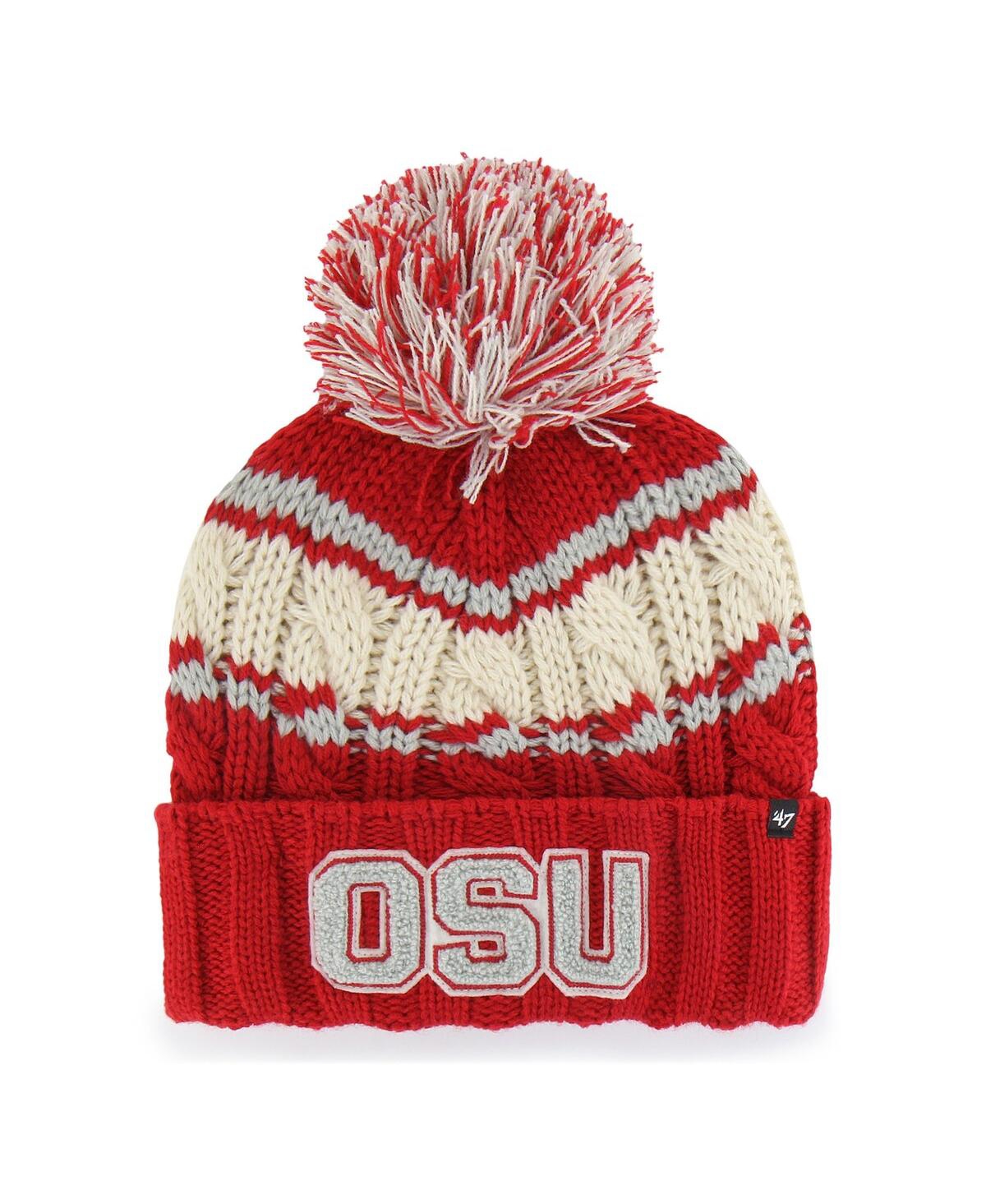 47 Brand '47 Scarlet Ohio State Buckeyes Emma Cuffed Knit Hat With Pom In Multi