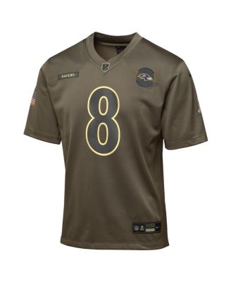 Big Boys and Girls Lamar Jackson Olive Baltimore Ravens 2025 Salute to Service Game Jersey